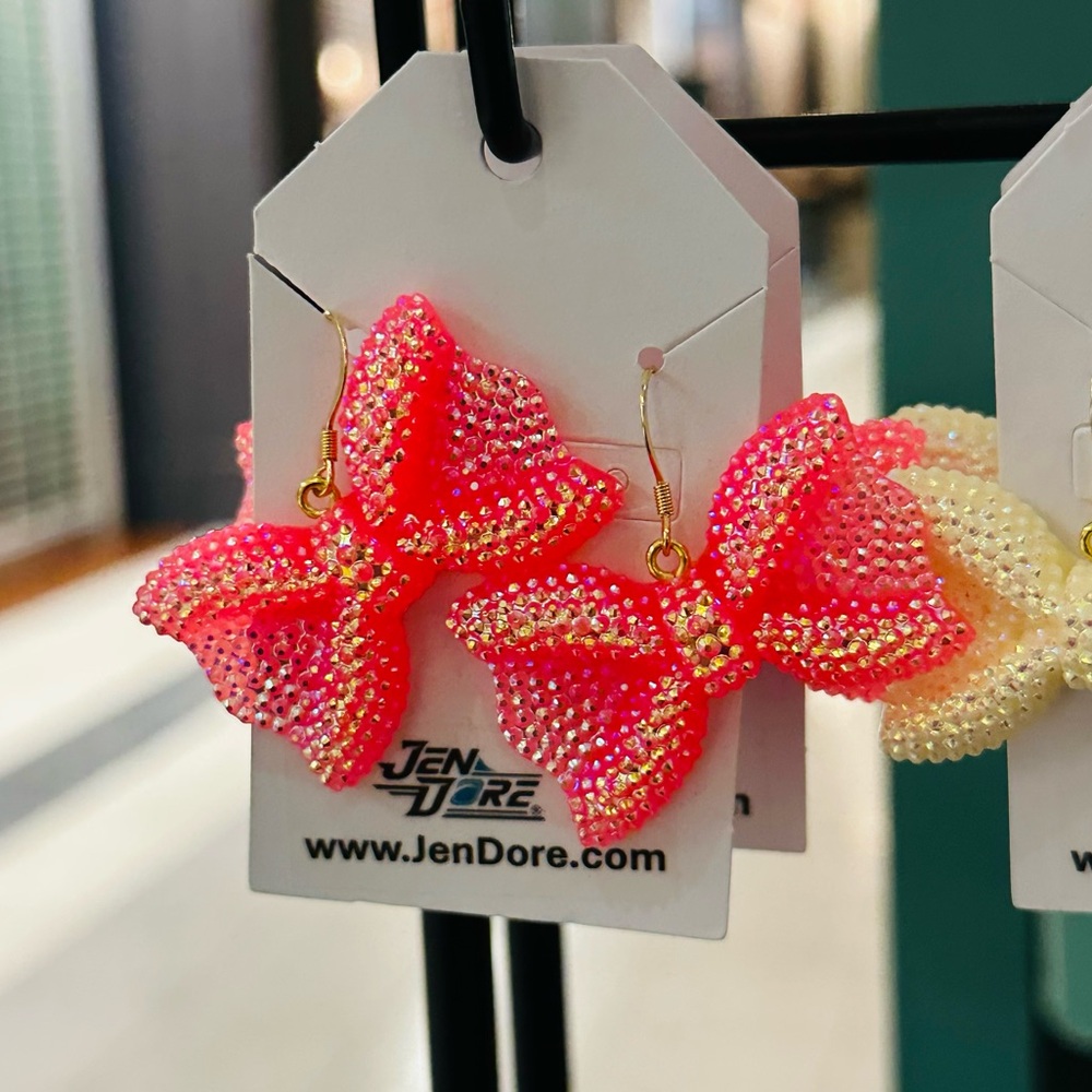 JenDore Handmade Bow Dangle Drop Earrings Hypoallergenic Tarnish Resistant